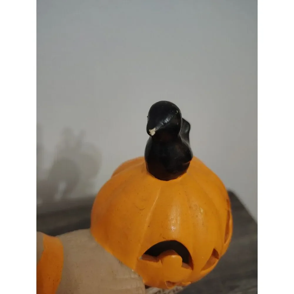 Vintage Handmade Ceramic Scarecrow Pumpkin Crow Halloween Fall Decor Folk Art